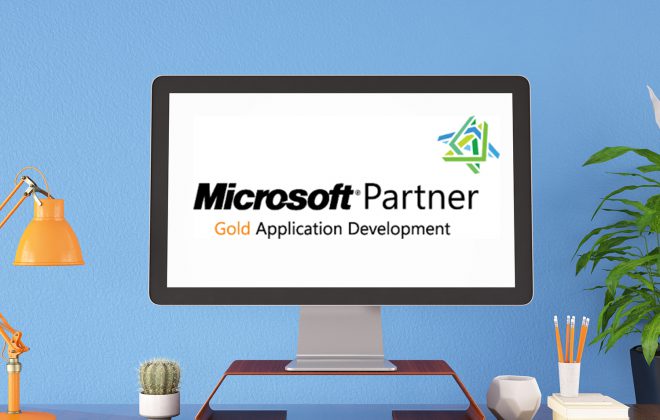 Microsoft Partner Gold Application Development Logo on Computer