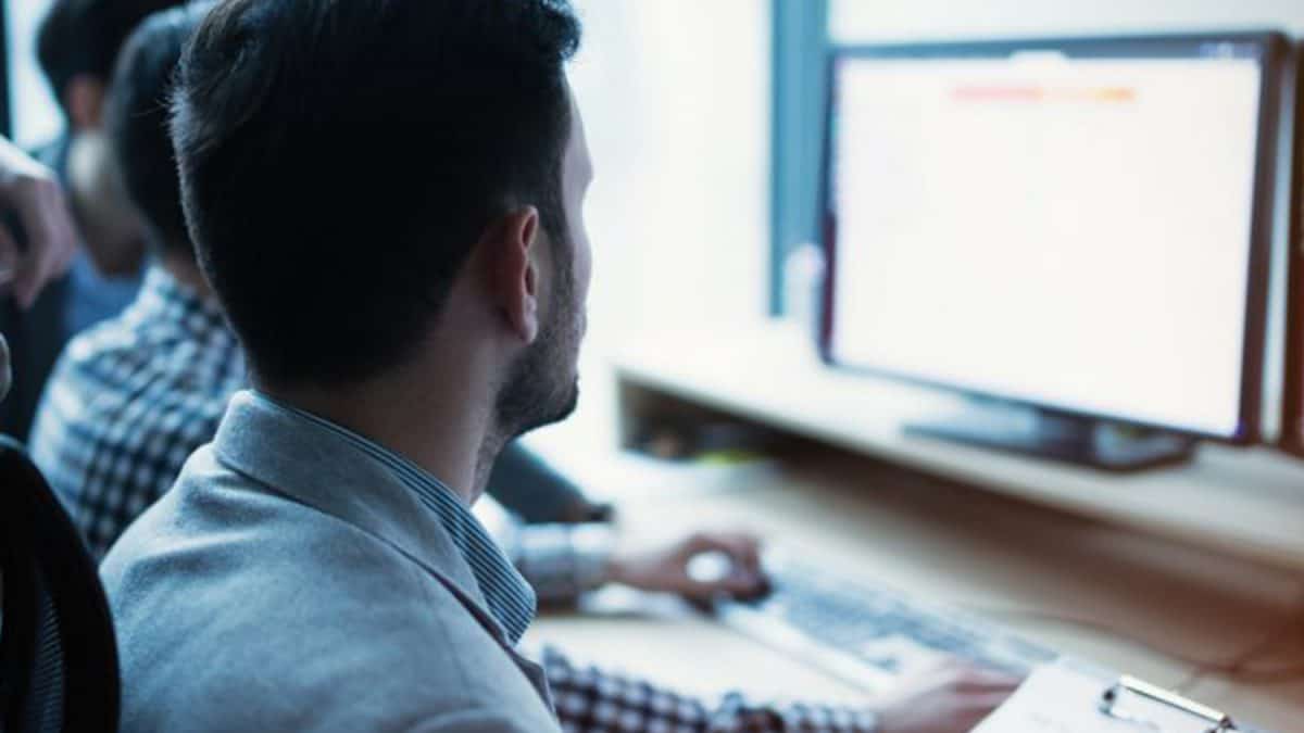 Person seeing computer on software development