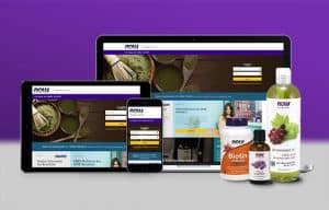 NOW Foods Wholesale Website mocked up on computer, tablet, and phone