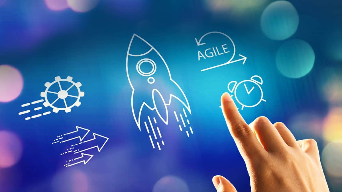 Hand pointing at graphic representing Agile project management