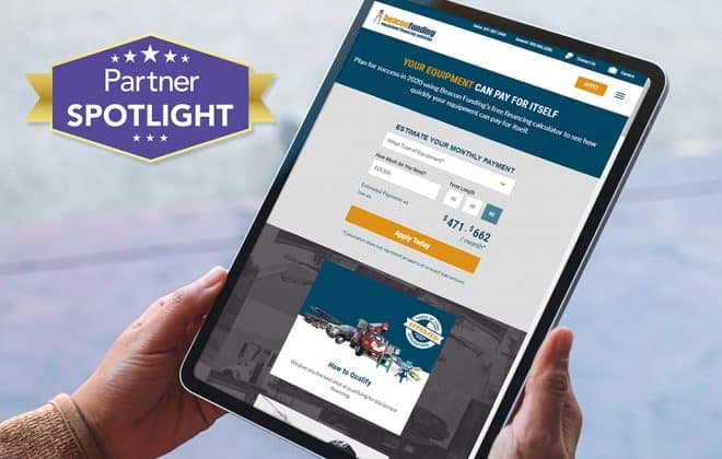 A tablet user looks at Beacon Funding's website, featured as a partner spotlight.